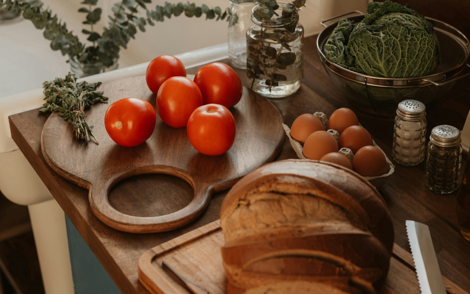 Fresh ingredients for cooking on a kitchen counter